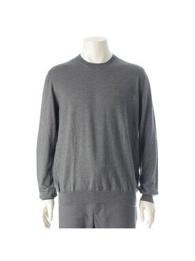 Prada Cashmere Silk Triangle Logo Classic Crew Neck Knit Sweater Gray 52